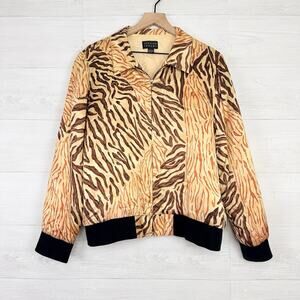 Vtg Spenser Jeremy 100% Silk Bomber‎ Jacket Womens L Full Zip Animal Print Retro